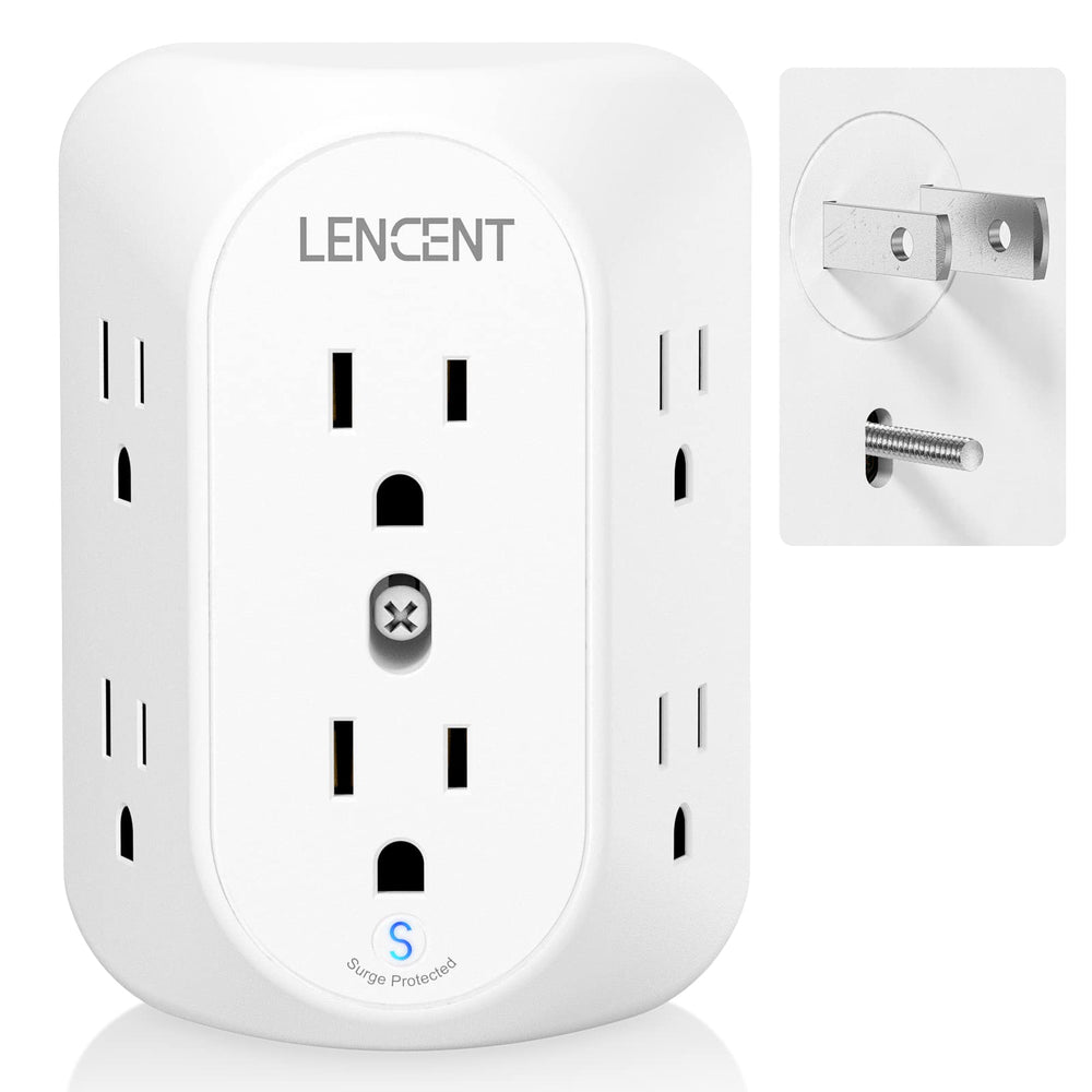 LENCENT 2-prong to 3-prong adapter in use expands outlets for multiple devices.