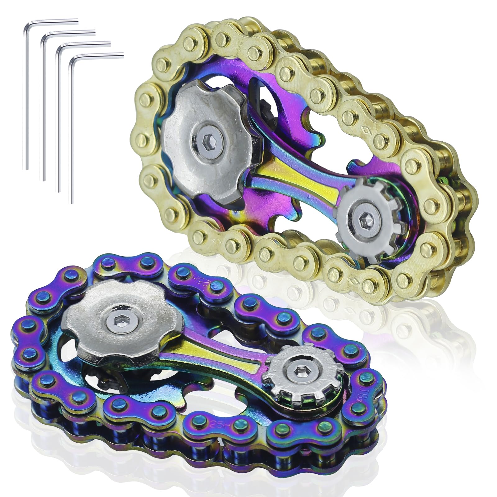 LENDOD 2Pack gold bike chain fidget spinner assembly with colorful accents for style and play