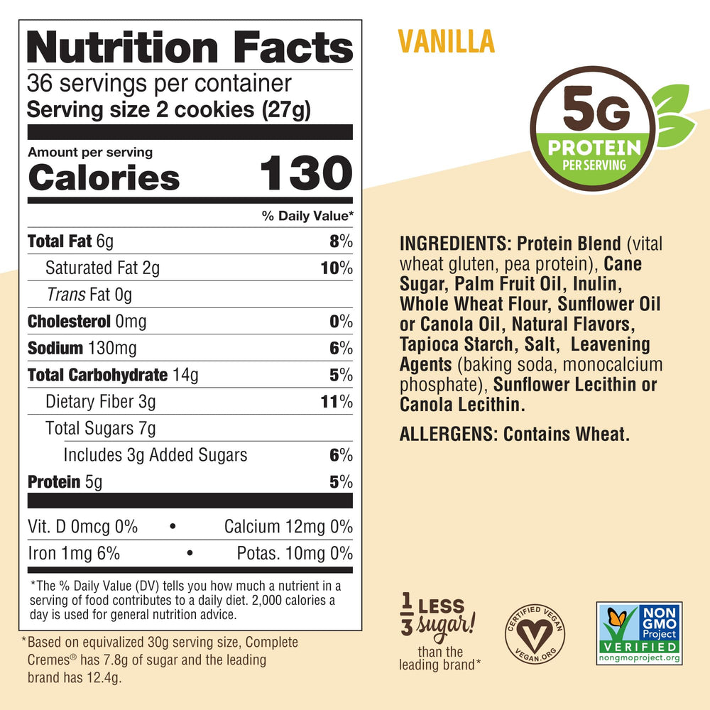Lenny & Larry's The Complete Cremes Vanilla box of 12, convenient for sharing and stocking.