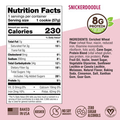 Lenny & Larry's Snickerdoodle nutrition label shows 8g protein and 5g fiber