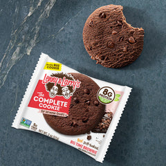 Vegan certification badge shown with Lenny & Larry's Complete Protein Cookie Big Time Brownie