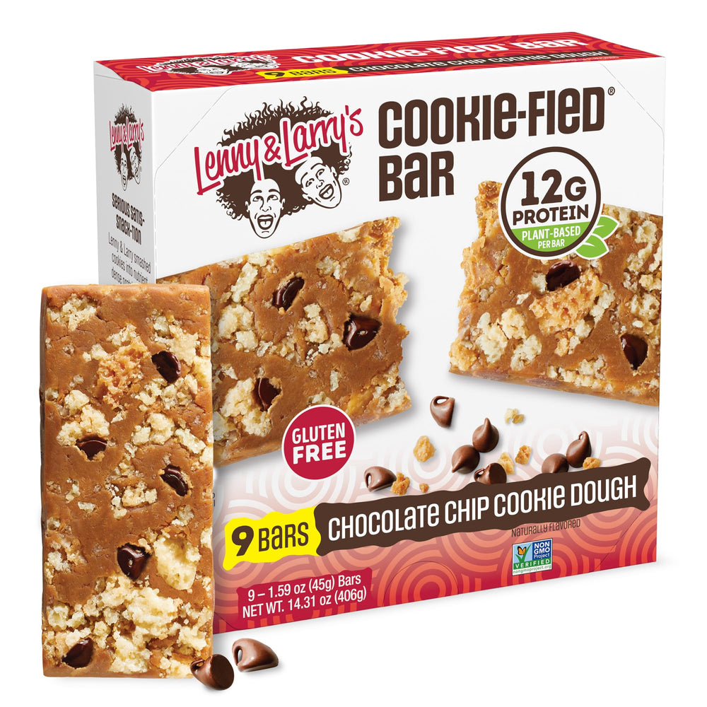 Lenny & Larry's Cookie-fied Bar Chocolate Chip Cookie Dough chocolate chips and dough bites for protein-rich snacking.