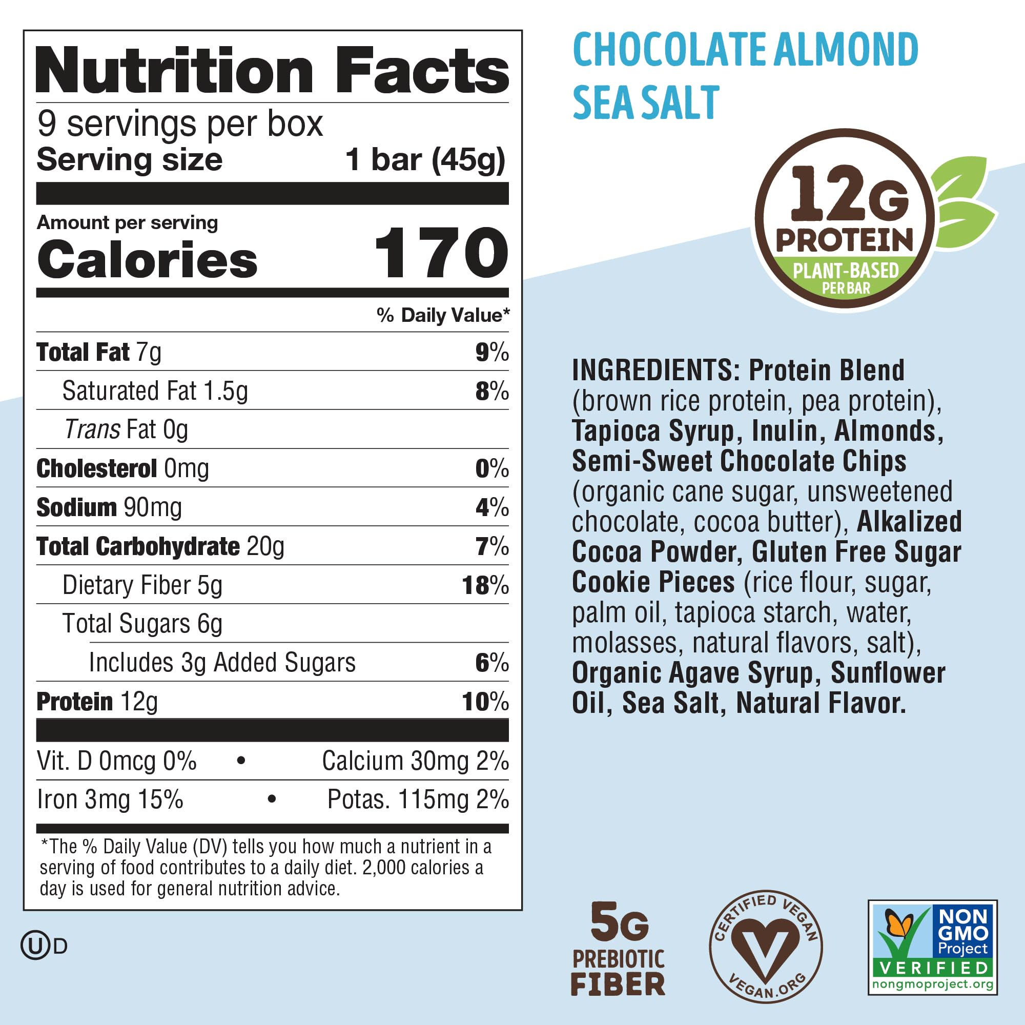 Packaging highlights vegan and non-GMO labeling for gluten-free appeal