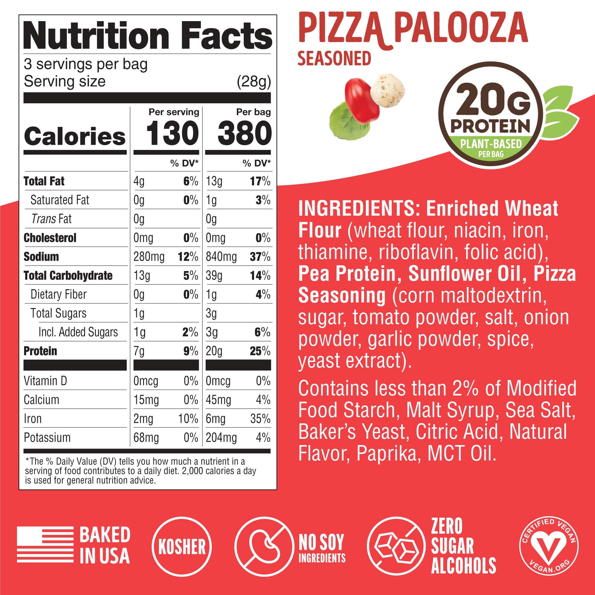 Lenny & Larrys Fitzels 20 g plant-based protein per bag.