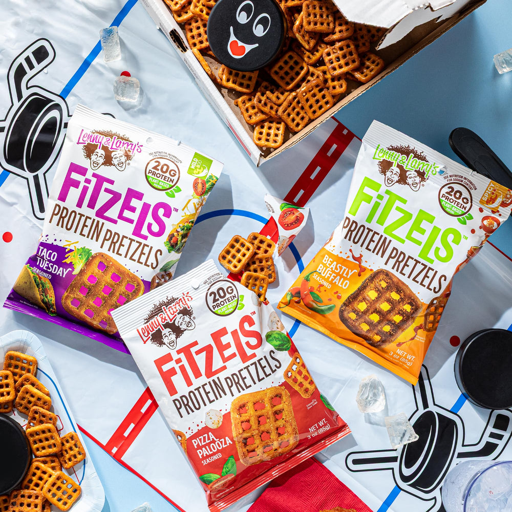 Ingredients panel: FITZELS show plant-based protein and kosher ingredients.