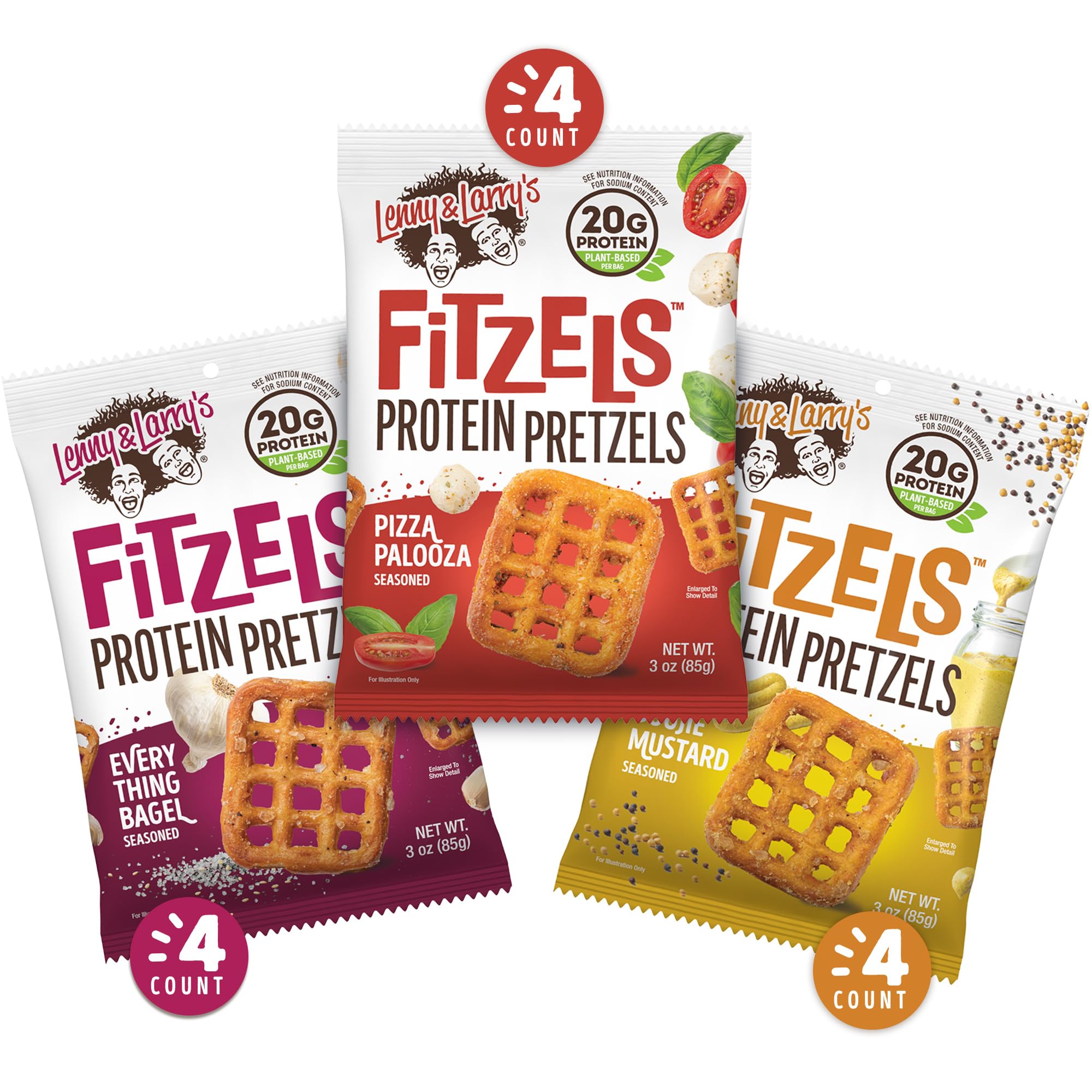 Lenny & Larrys Fitzels pizza flavor bag, protein-packed snacking on the go.