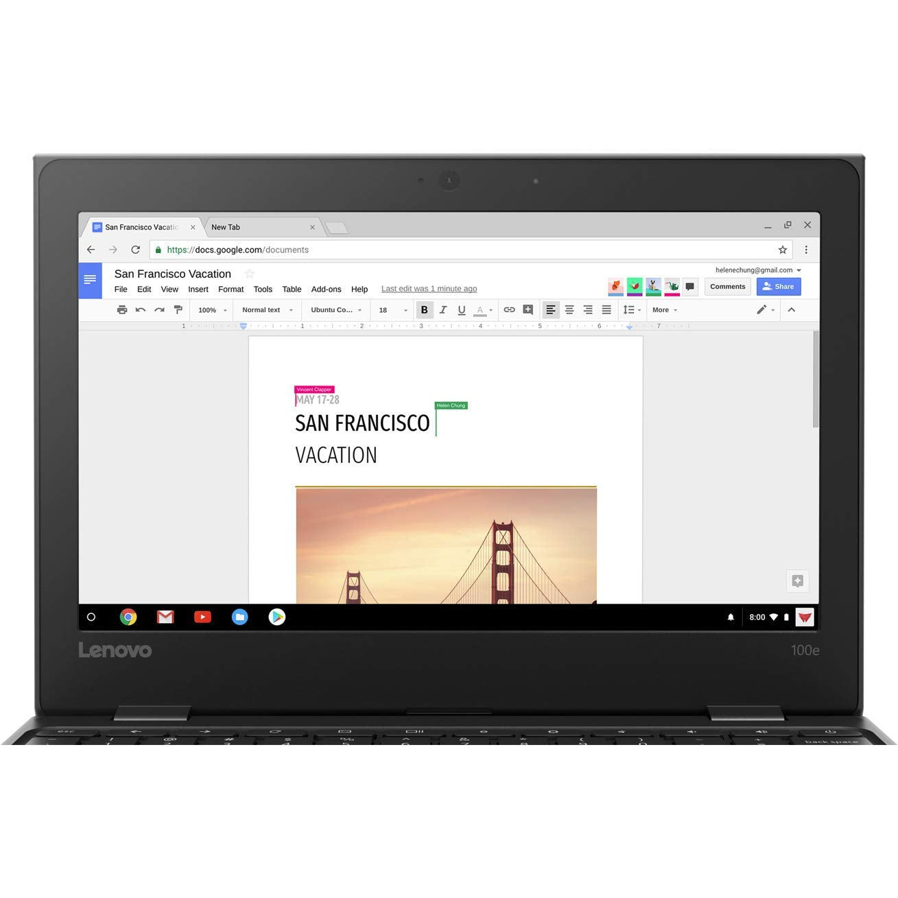 Lenovo 100e Renewed Chrome OS on screen for quick access.