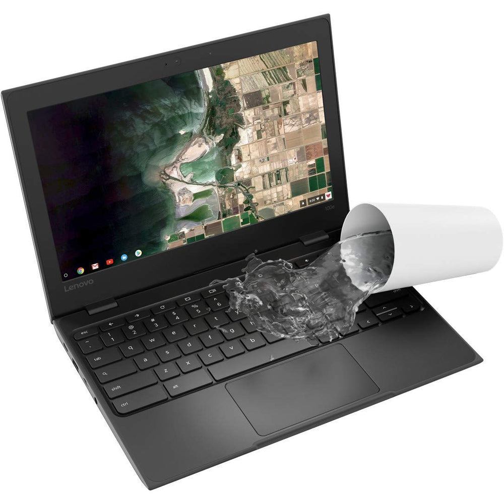 Lenovo 100e Renewed durable chassis with spill-resistant keyboard in use.