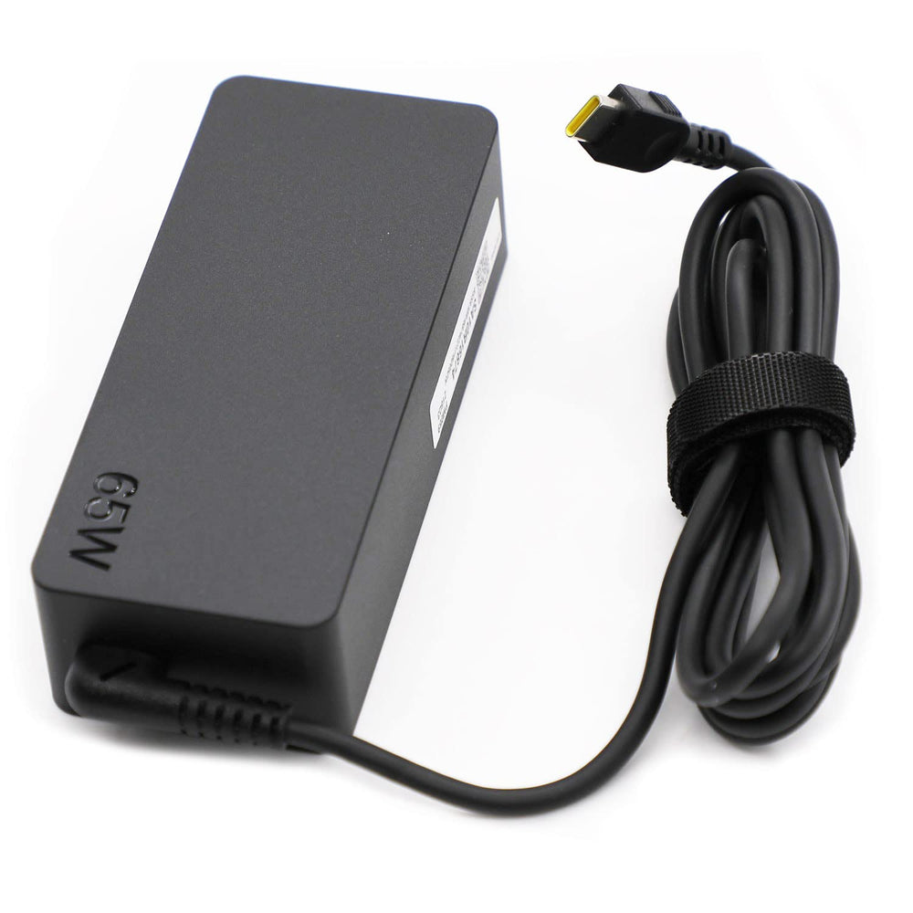 Lenovo 65W USB-C charger side ports showcased for versatile Lenovo laptops.