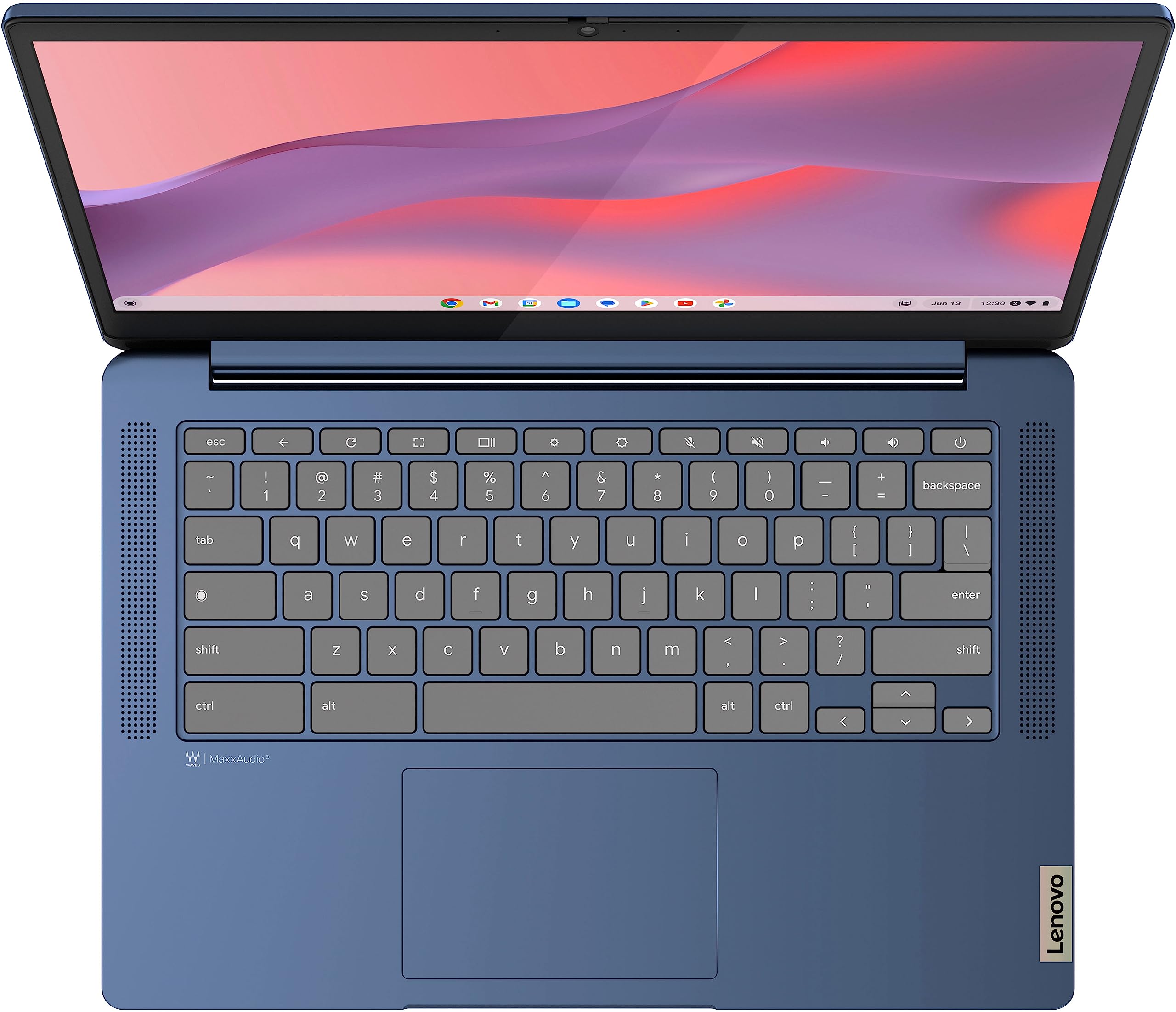 Webcam privacy shutter enables secure video calls on Lenovo Chromebook.