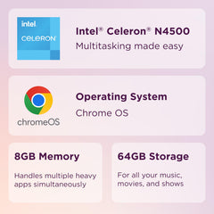 Lenovo IdeaPad 3i Chromebook 64GB eMMC storage enables quick access to documents and media
