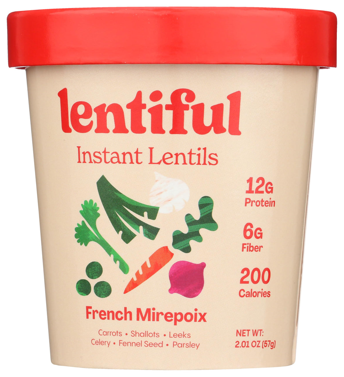 Lentiful Instant Lentils Mirepoix package-front shows ready-to-use base for quick, flavorful meals.