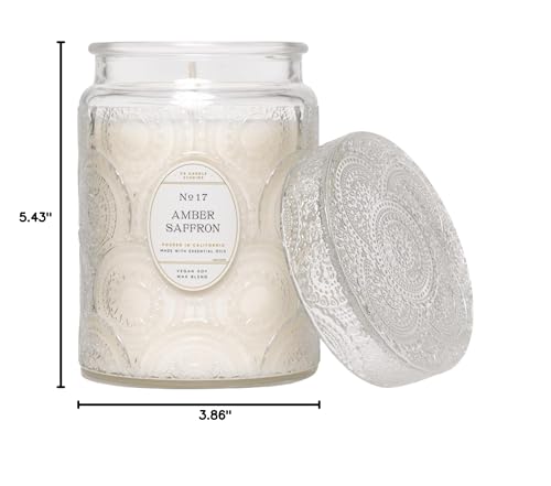 LEOBEN Amber Saffron embossed jar displayed in stylish decor setup.