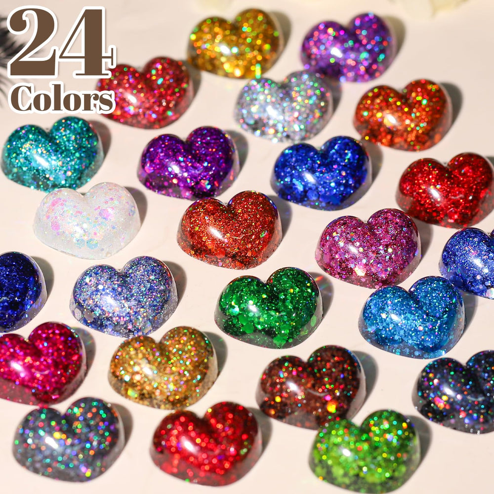LEOBRO glitter 24 jars different sizes hex for depth and shine