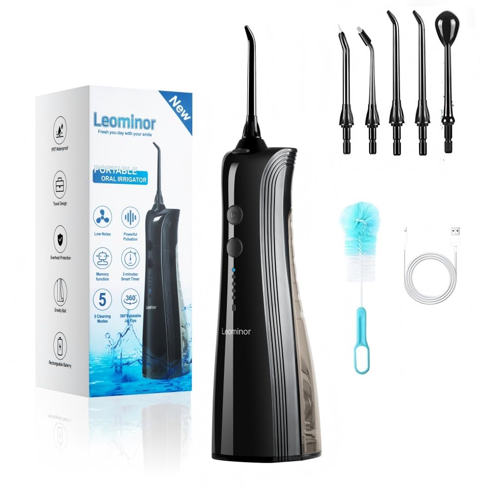 Leominor Water Flosser front view for a clean smile and day-long freshness.