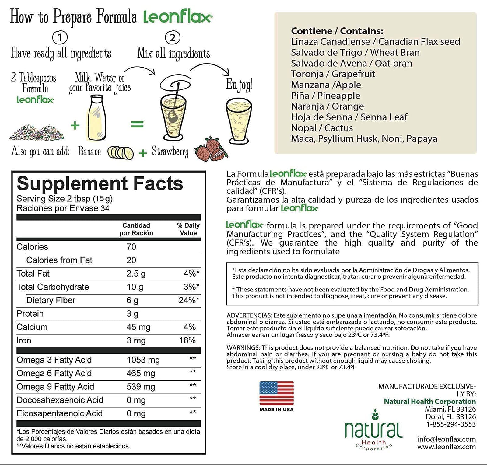 Leonflax ingredients blend in a kitchen bowl highlighting a natural fiber mix
