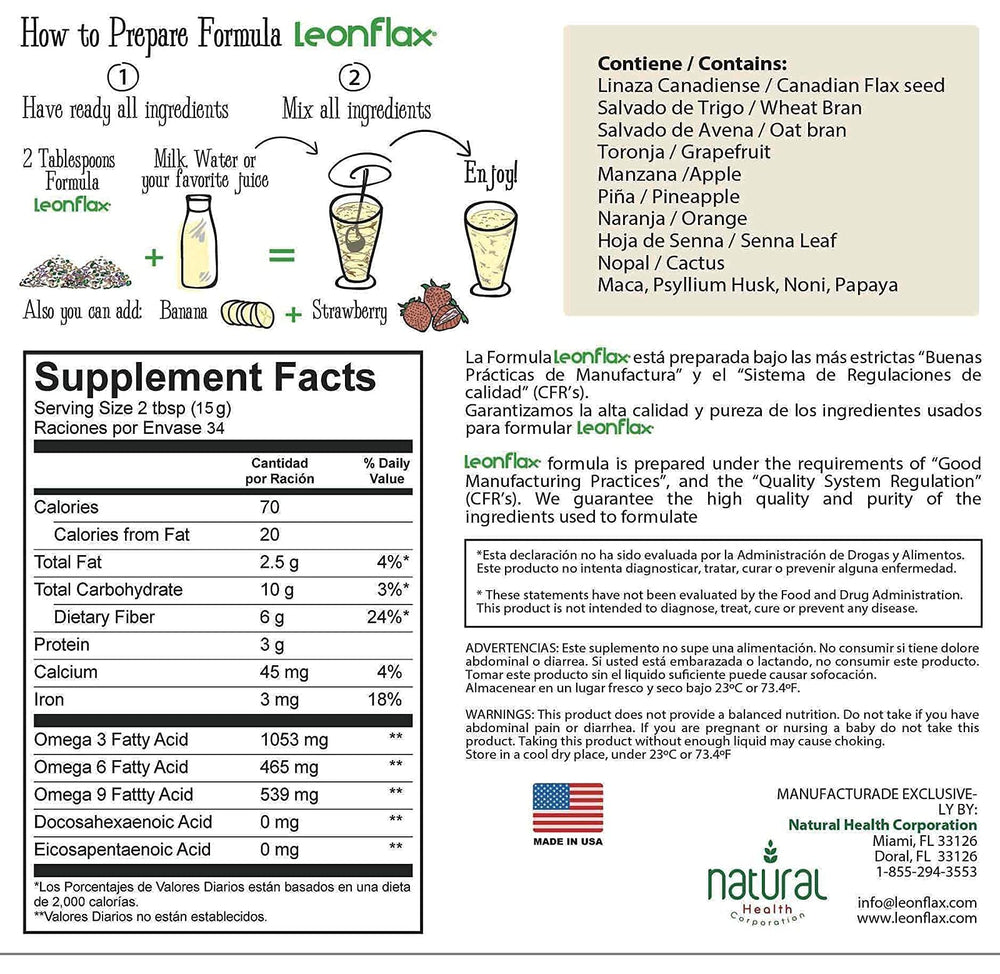 Leonflax ingredients blend in a kitchen bowl highlighting a natural fiber mix