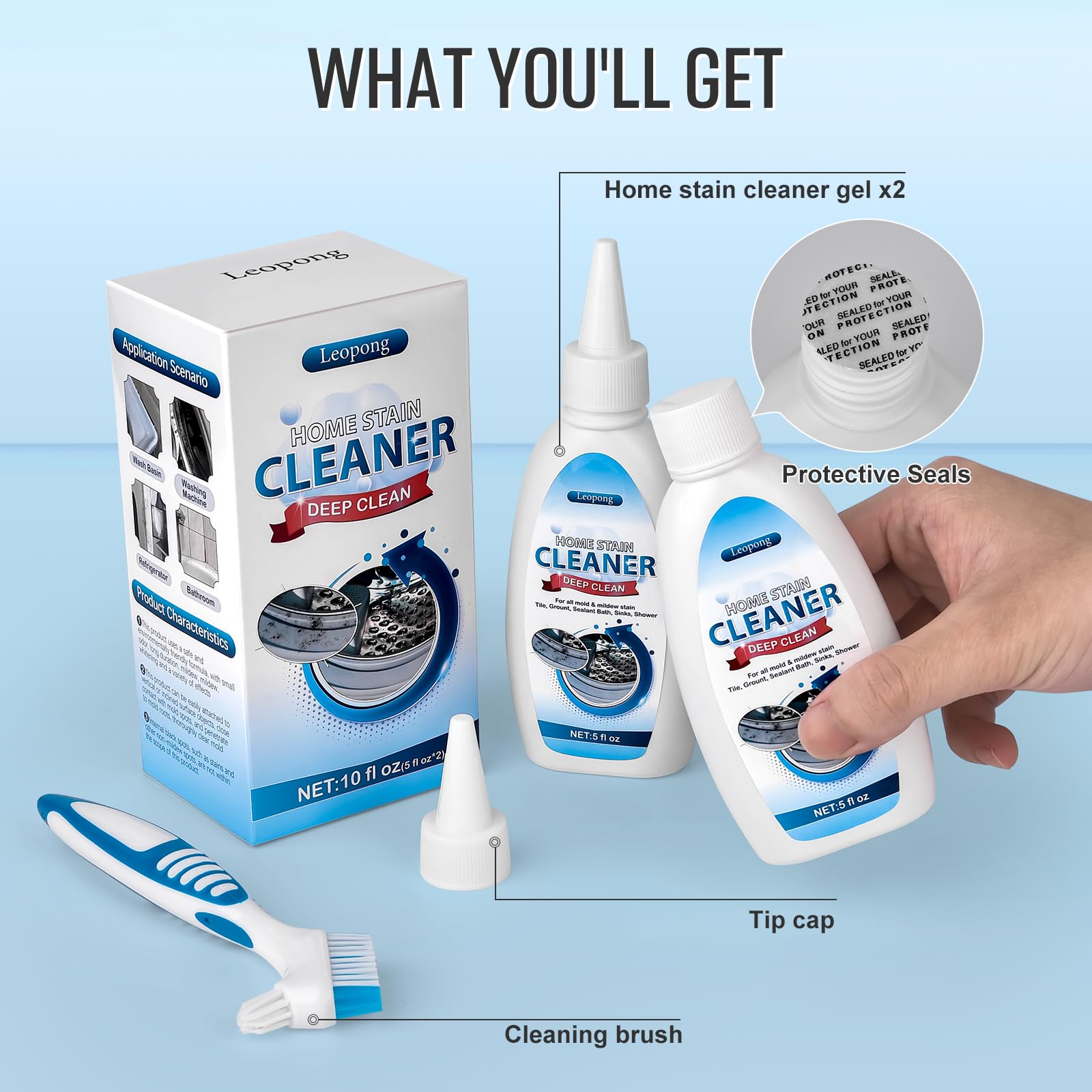 Leopong Home Cleaner Gel on stainless steel sink for residue reduction.