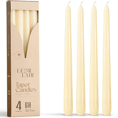 Leor & Lair Ivory Taper Candles gift box, ideal for weddings and gifting.