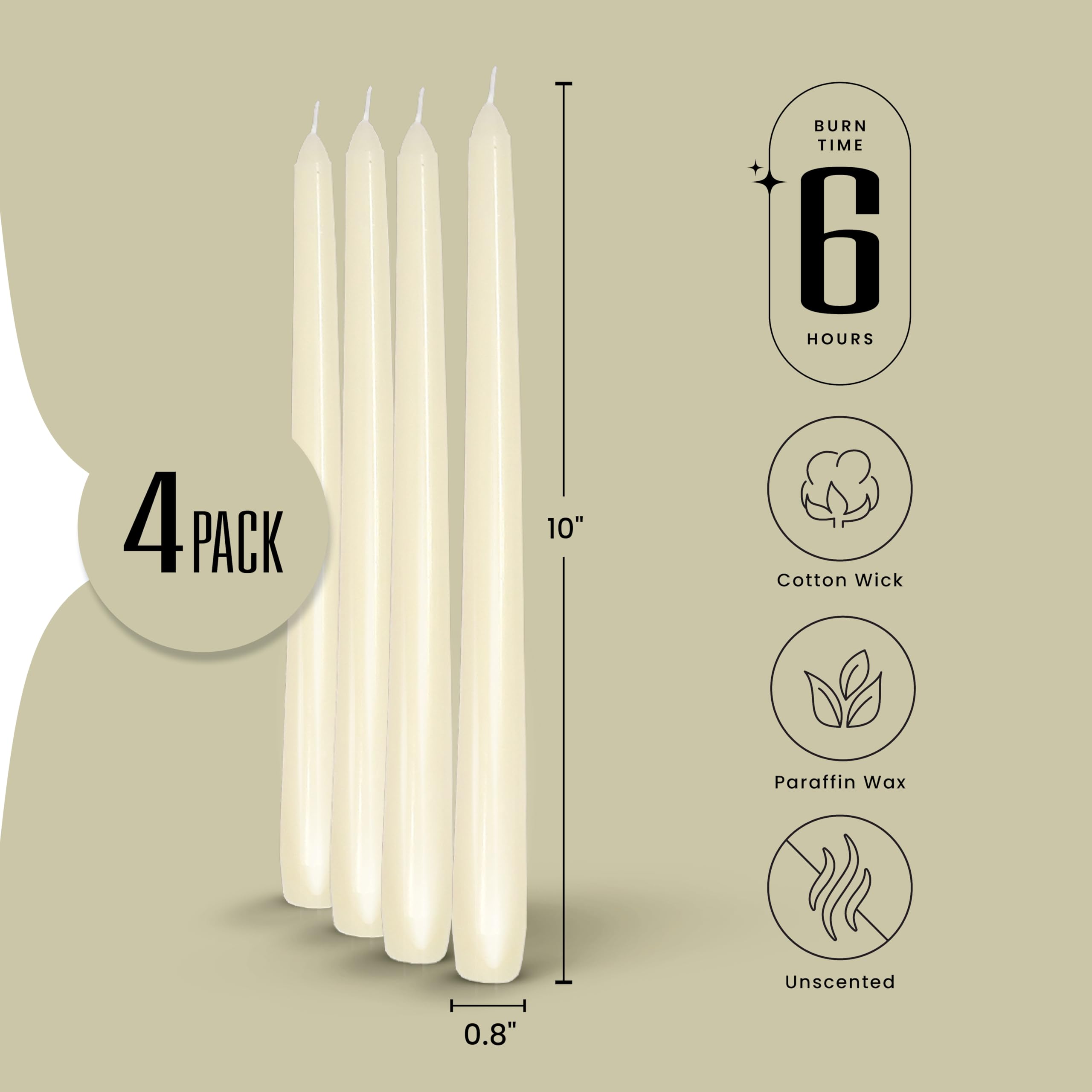 Leor & Lair Ivory Taper Candles on a dining table provide warm unscented ambiance.