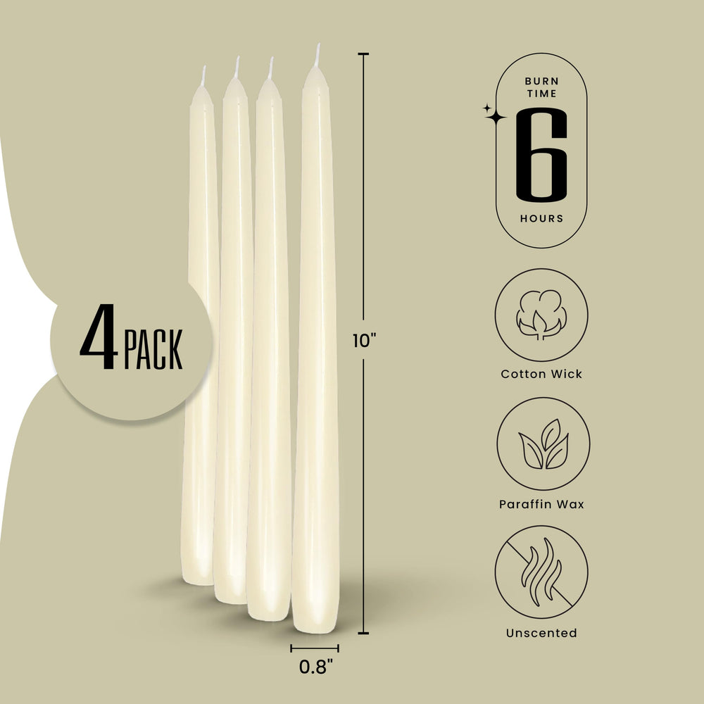 Leor & Lair Ivory Taper Candles on a dining table provide warm unscented ambiance.