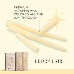 Leor & Lair Ivory Taper Candles with a secure 0.8-inch base.