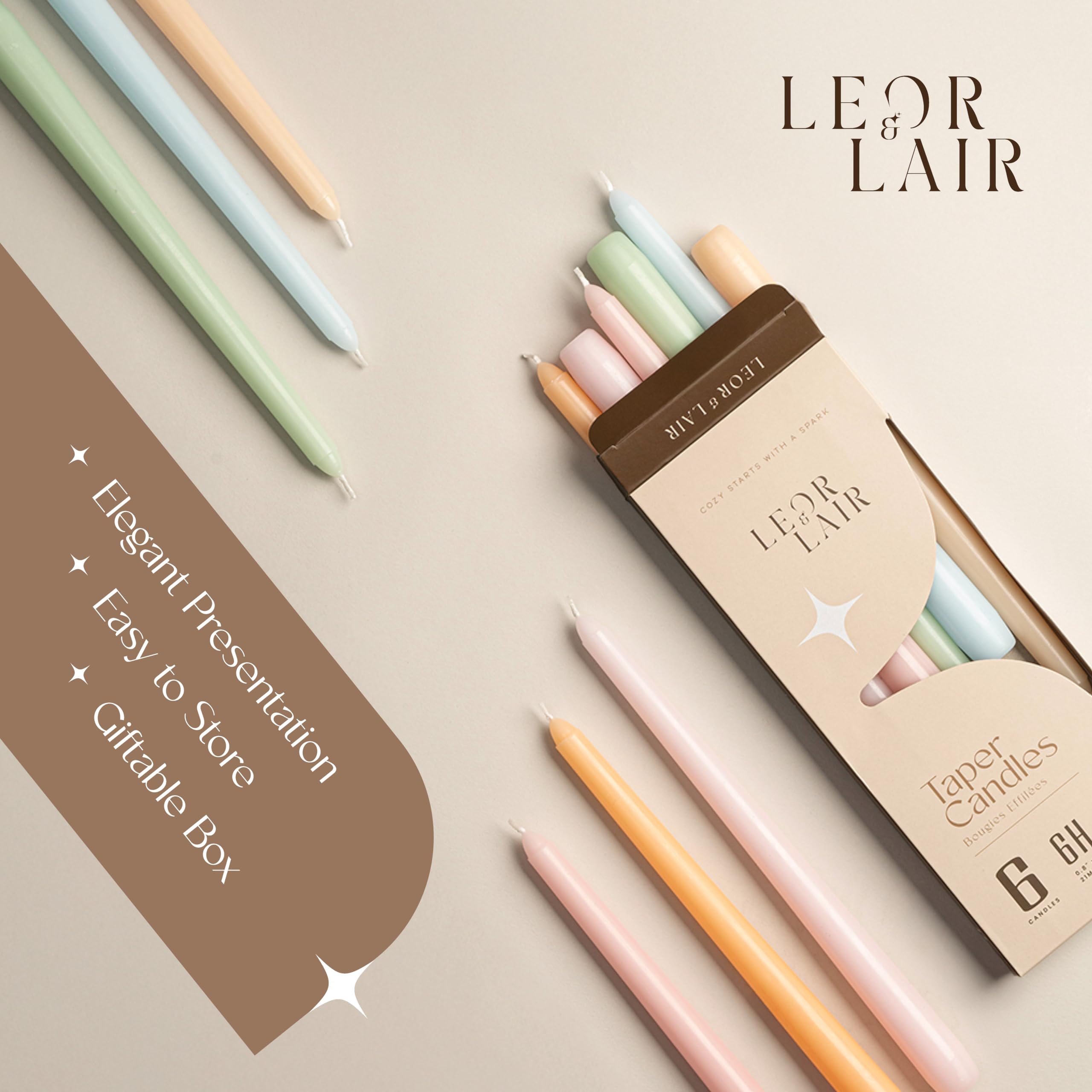Leor & Lair pastel taper candle in beige offers versatile everyday elegance.