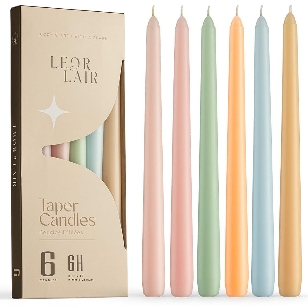 Leor & Lair pastel taper candle in peach adds warm Easter table ambiance.