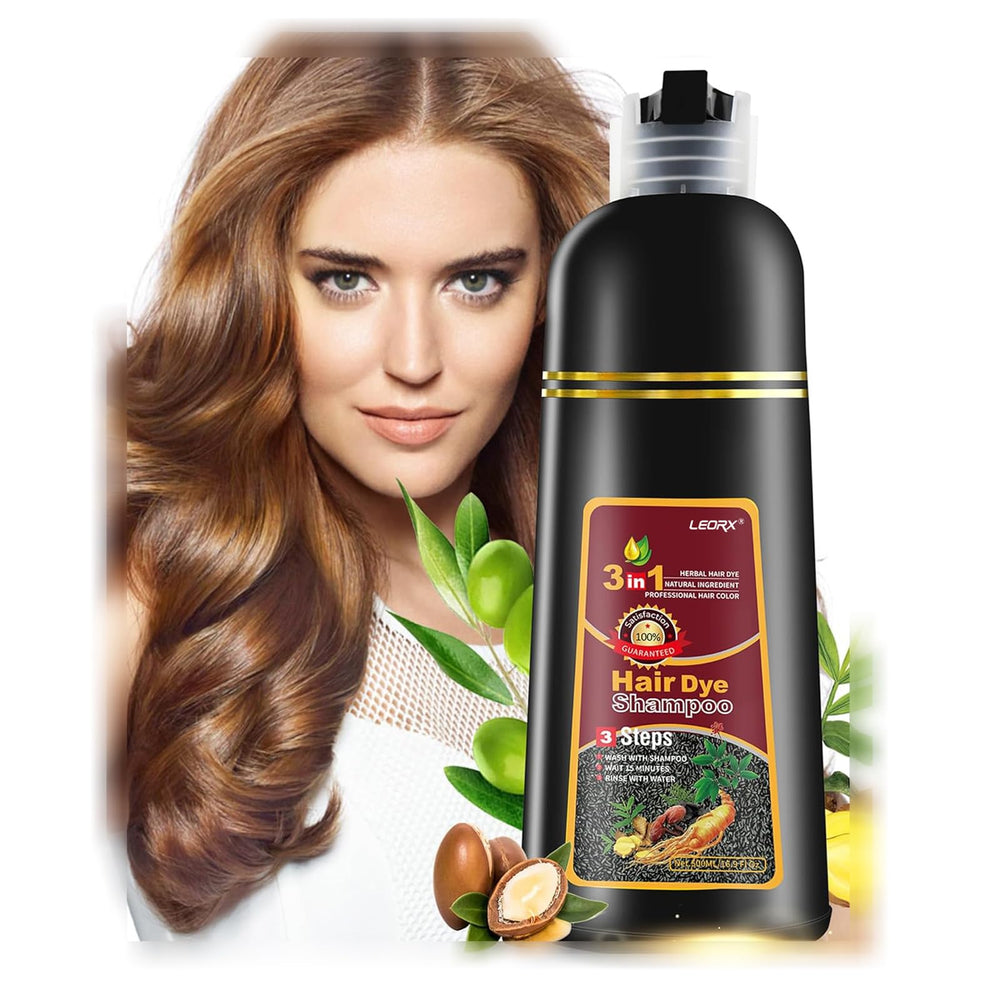 Leorx 3-in-1 hair dye shampoo bottle for at-home color and convenience.
