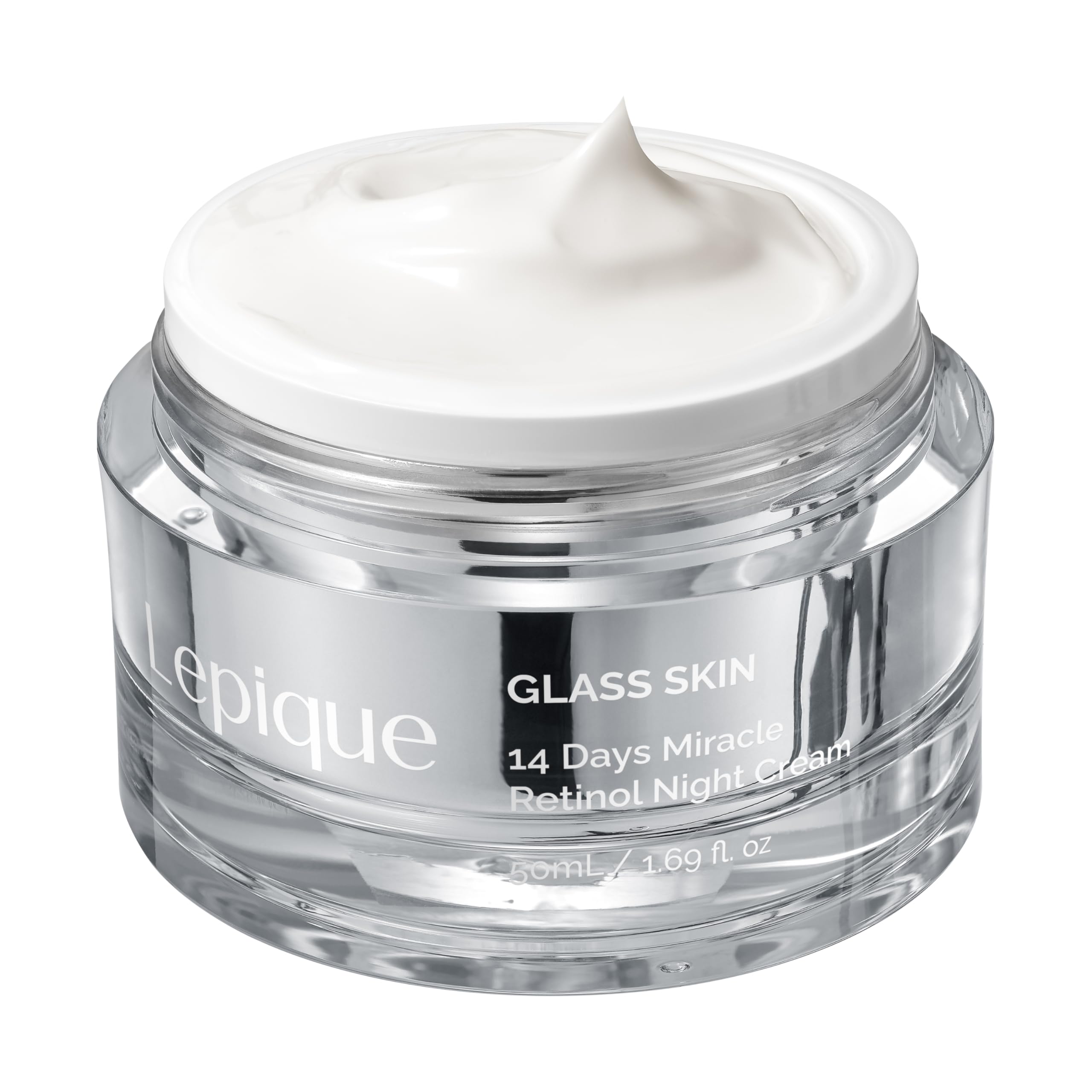 Lepique Retinol Night Cream bottle closeup for nightly skincare routine