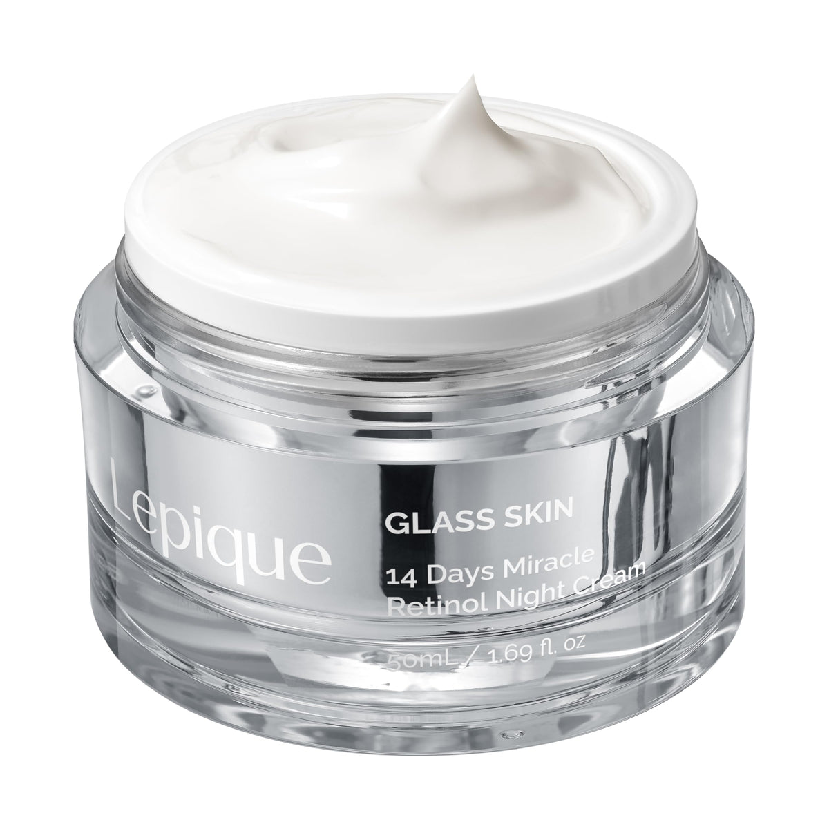 Lepique Retinol Night Cream bottle closeup for nightly skincare routine