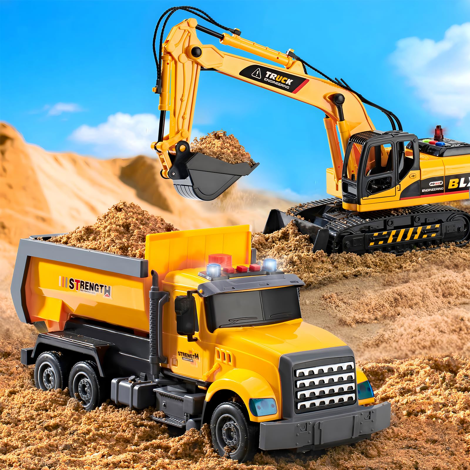LerBao dump truck with air lift, lights, and sounds for hands-on construction.