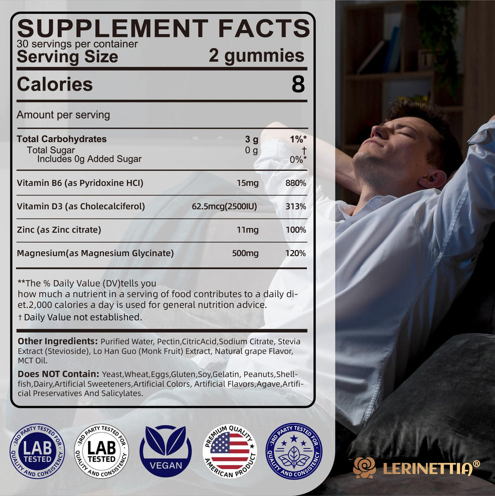 Lerinettia gummies close-up showing raspberry flavor and sugar-free formula