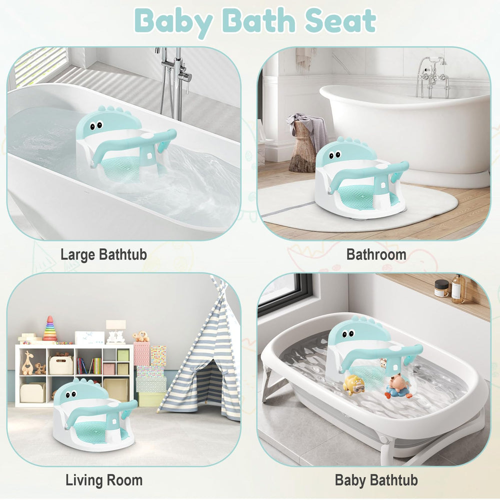 Lerrutue green bath seat-in 2-in-1 mode doubles as safe play chair.