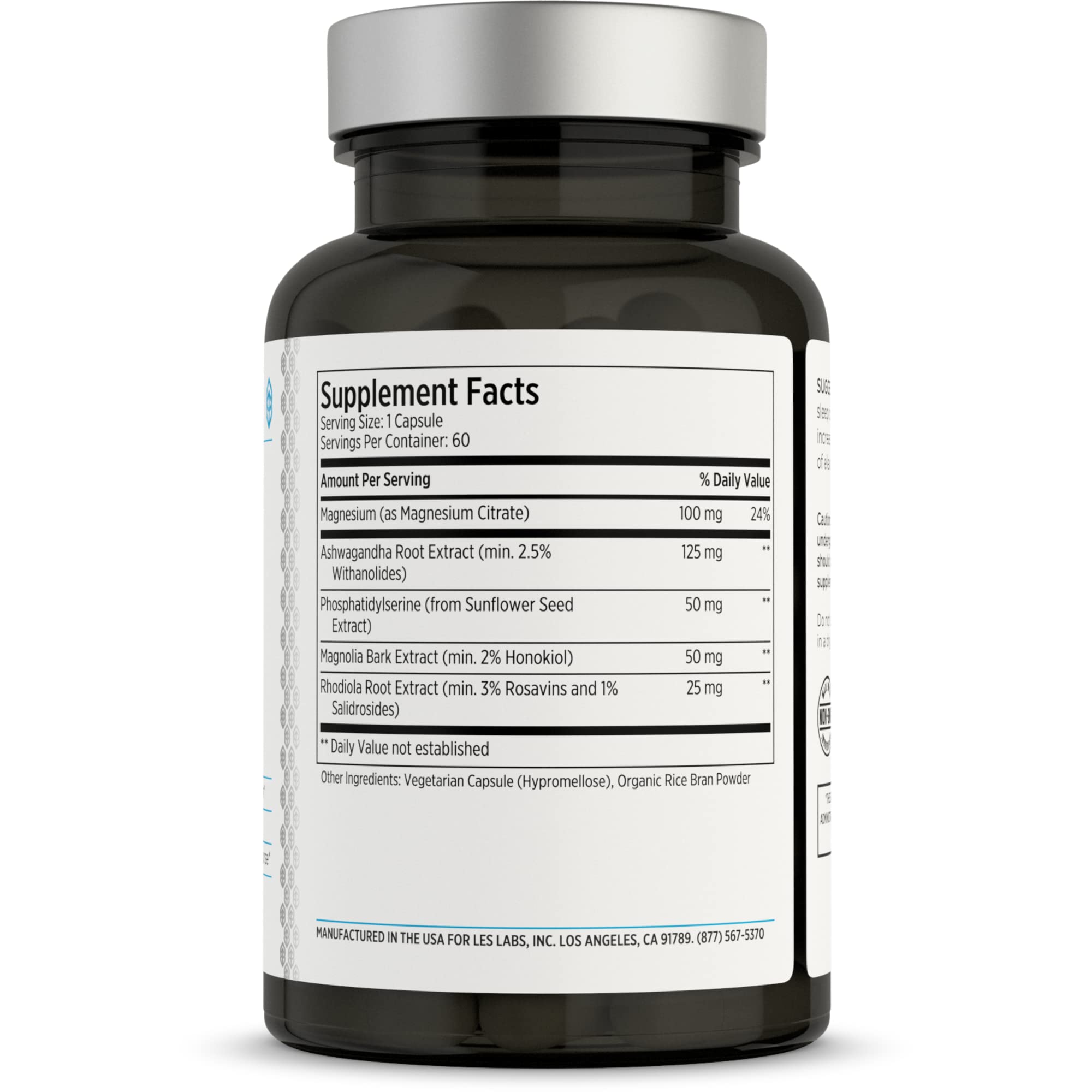 LES Labs Cortisol Health capsules closeup showcases natural mood-support ingredients.