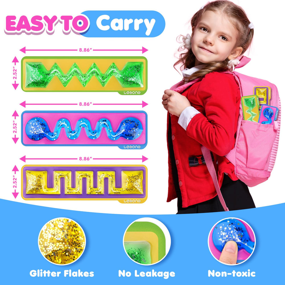 LESONG sensory tubes with glitter flow, showcasing visual and tactile stimulation.