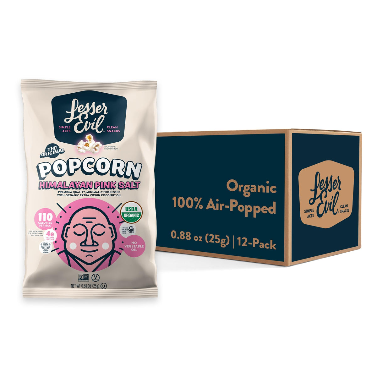 Lesserevil Himalayan Pink Salt Popcorn 24-pack: ready-to-snack bags for on-the-go healthy choices.