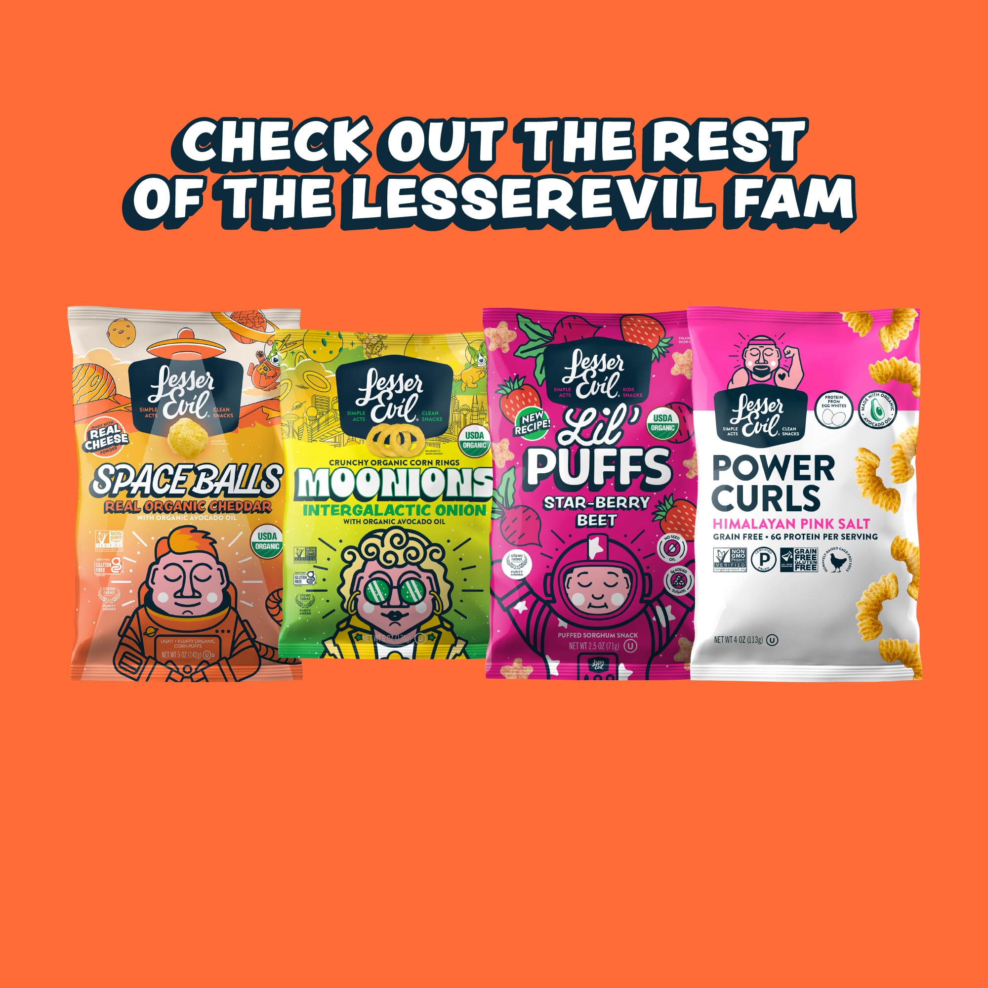 Lesserevil No Cheese Popcorn eco packaging reflects sustainable snacking.