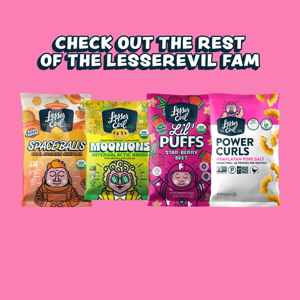 Lesserevil 0.46 oz snack bag image for portion-controlled snacking.