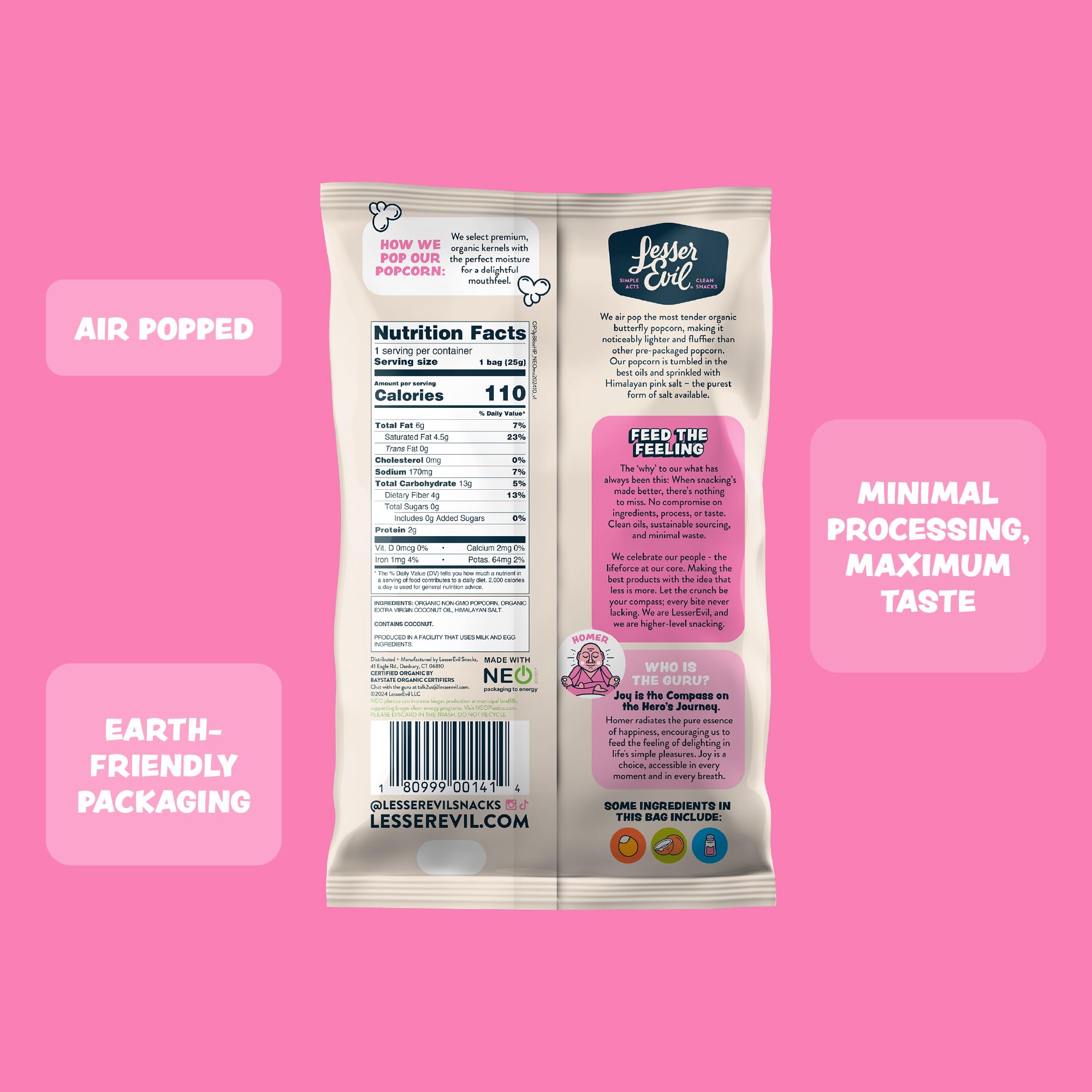 Lesserevil sustainable packaging shown as eco-friendly choice.