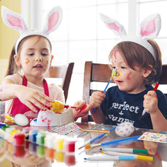 LessMo egg holder, stickers, and tattoo sheets for mess-free crafts.