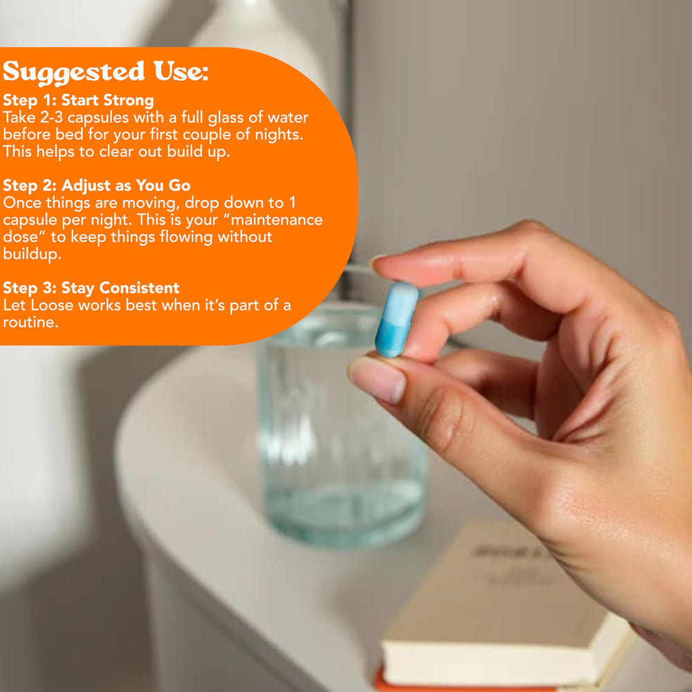 Let Loose capsules-in-hand ready to support regularity and bloating relief.