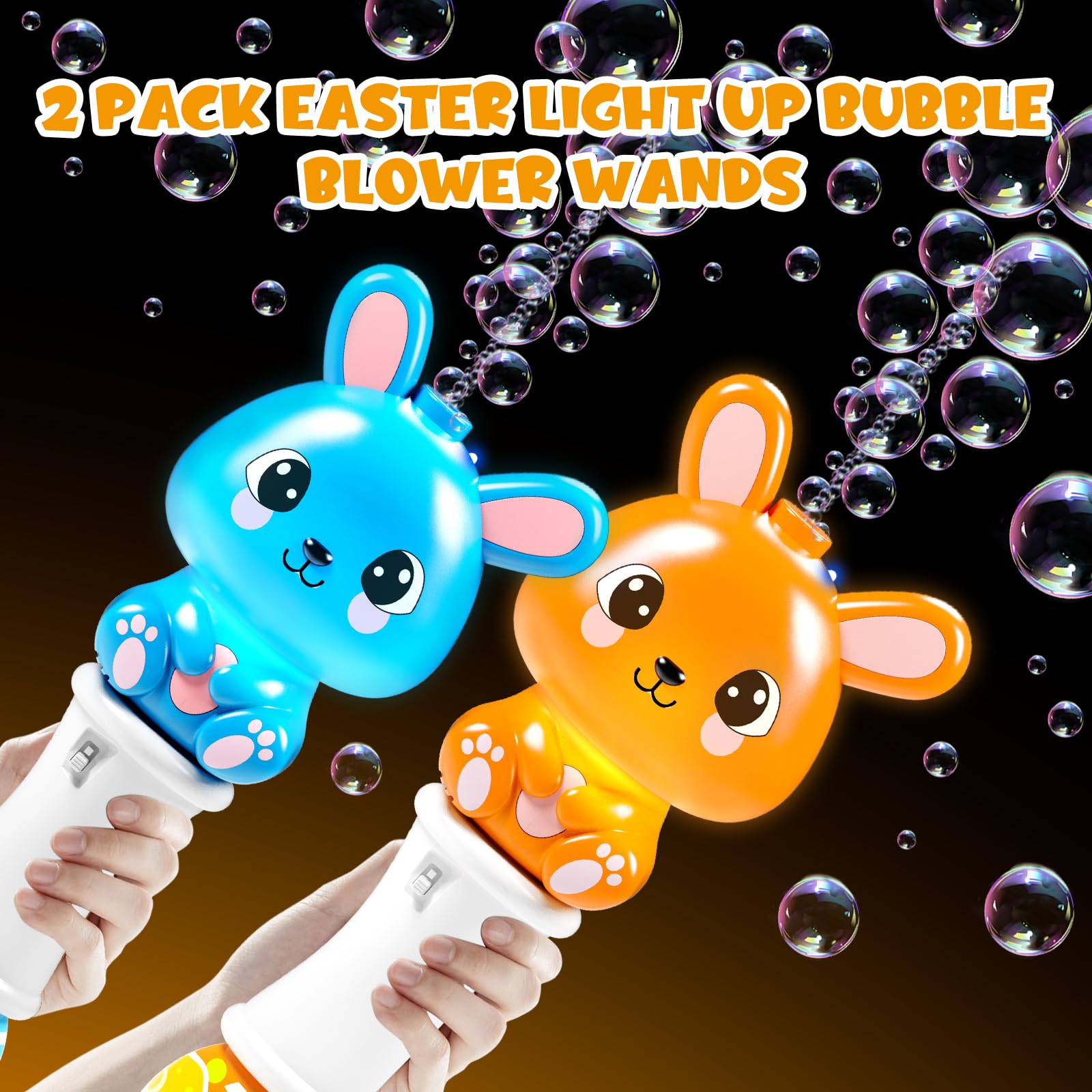 Bubble wand with built-in light adds magical effects during play.