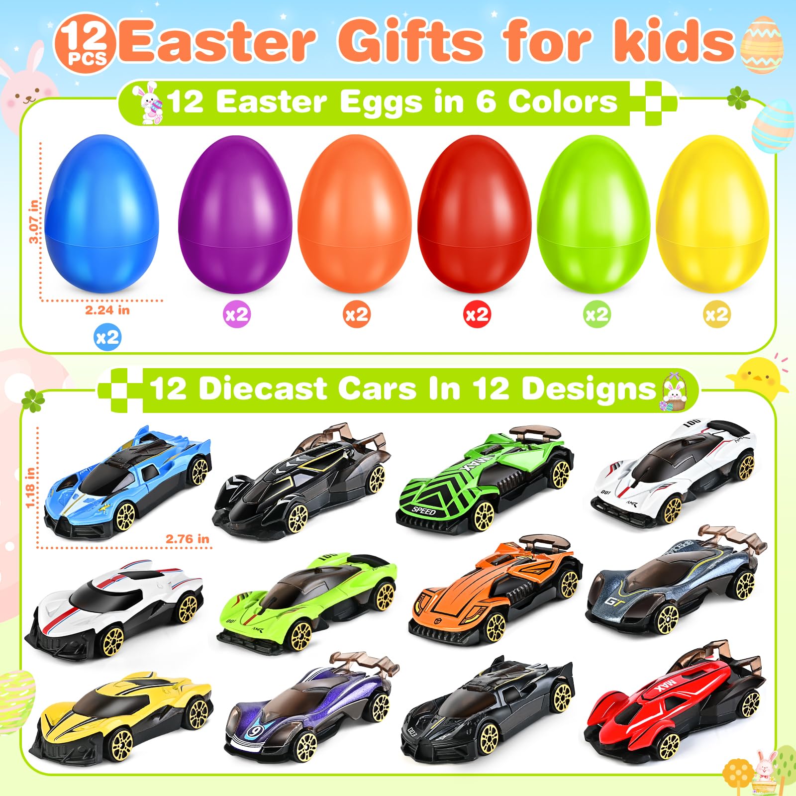 Diecast cars move smoothly, offering endless race play after opening each egg.