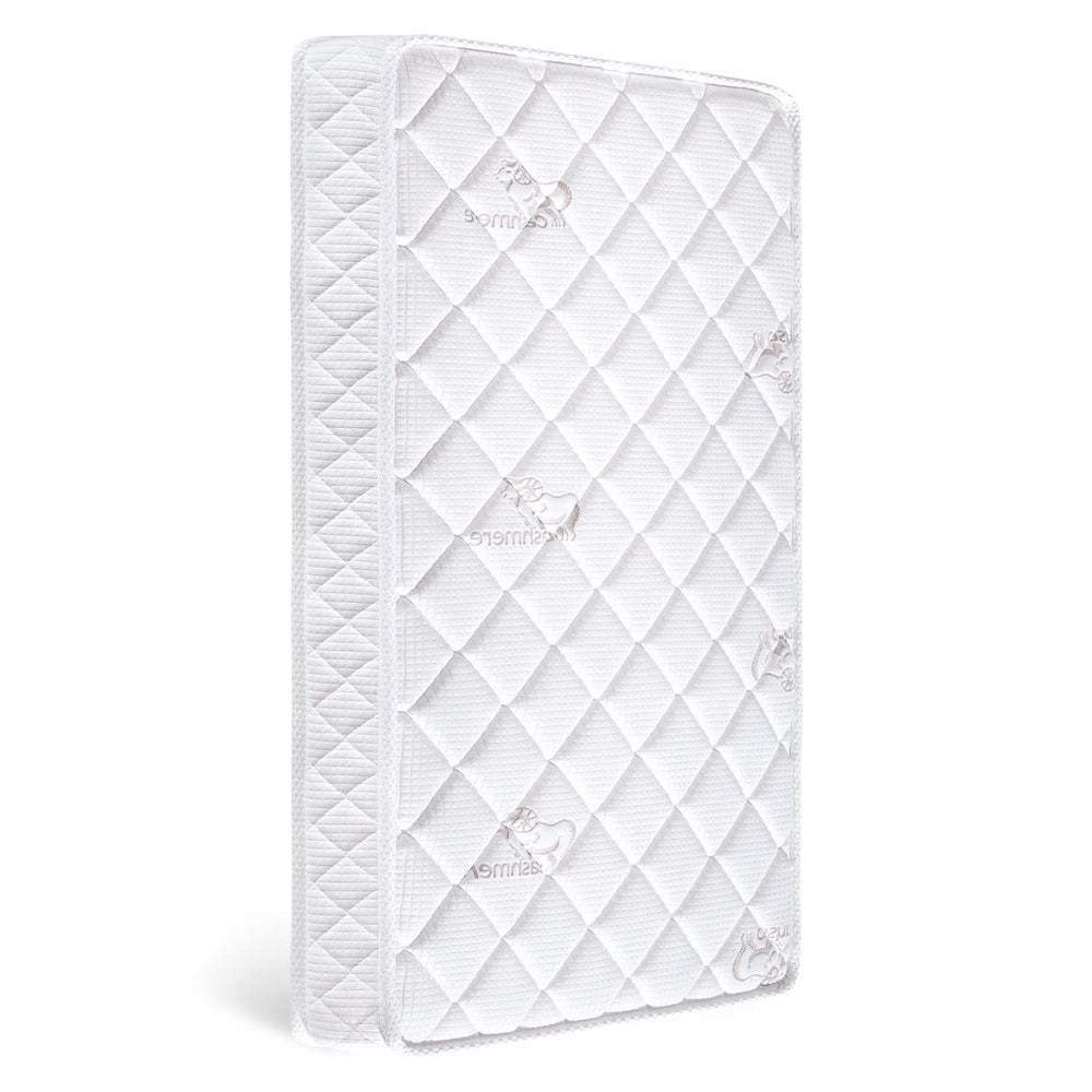 Letmxiu premium crib mattress front view shows seam-free fit for safe sleep.