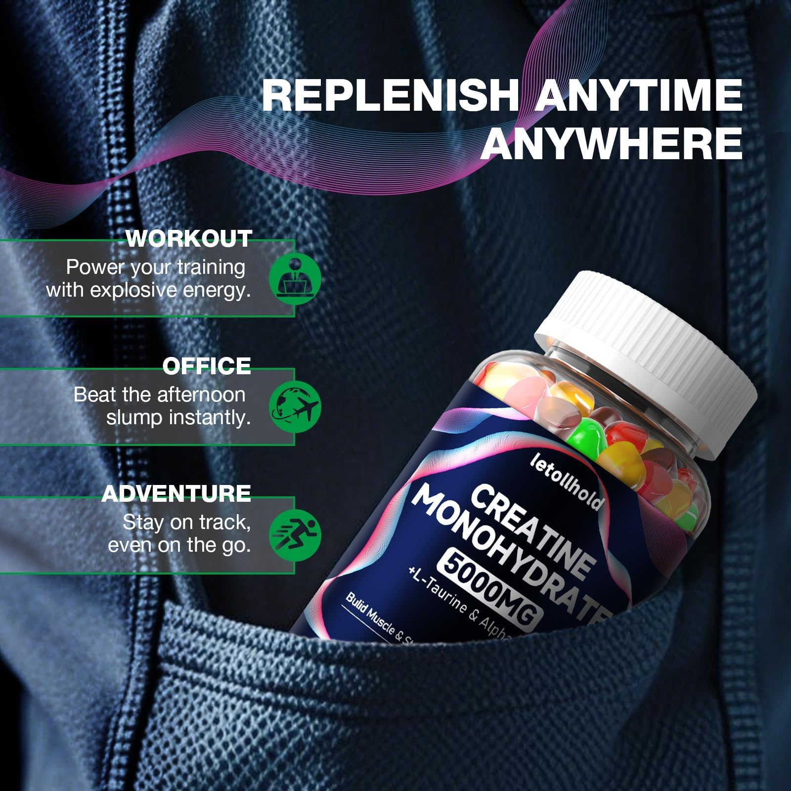 Travel-friendly Letollhold gummies packaging ready for gym or travel.