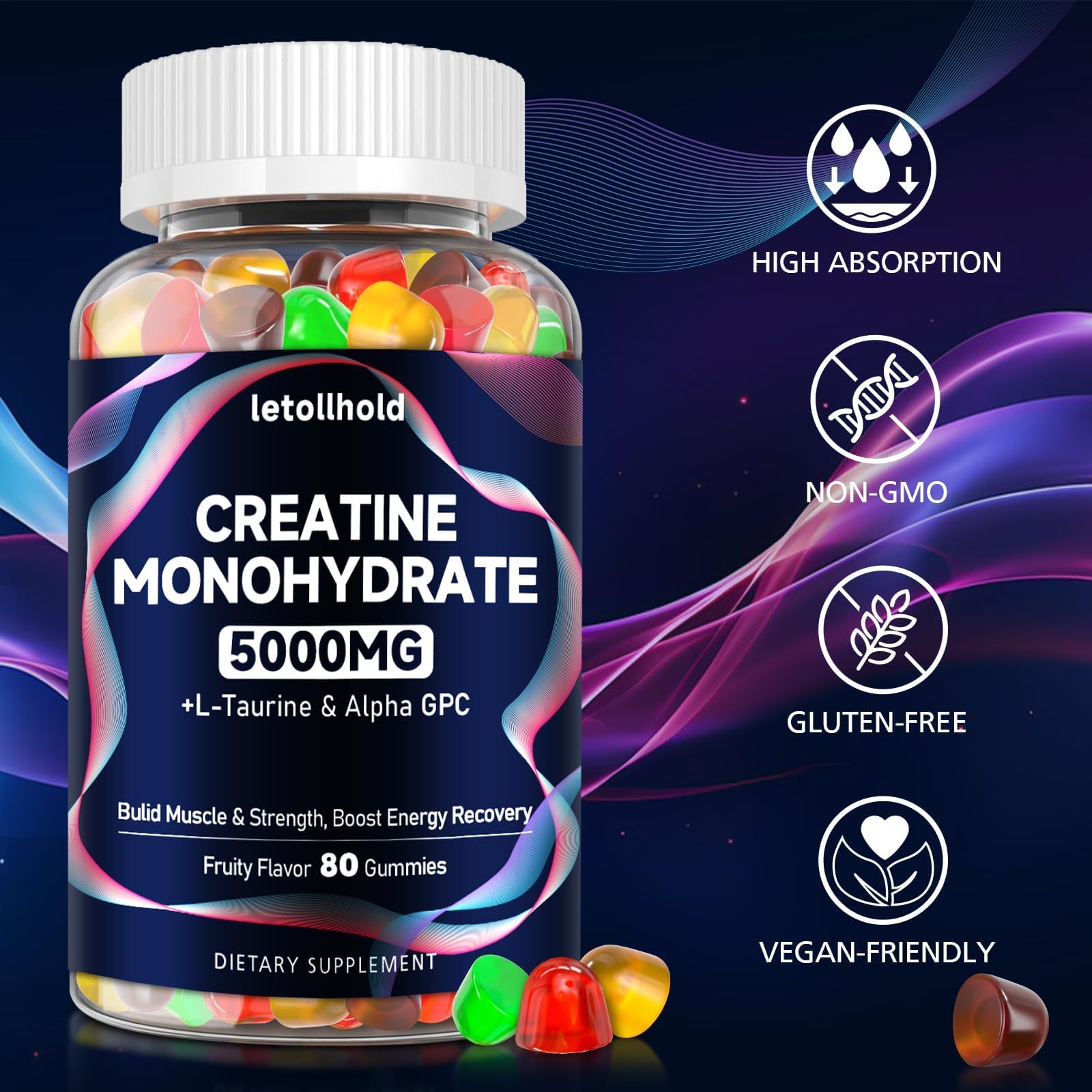 Plant-based vegan gluten-free Letollhold gummy formula for athletes.