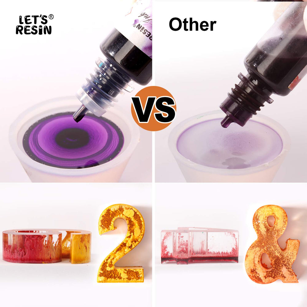 High-pigment LET'S RESIN bottles offer rich tones with minimal ink.