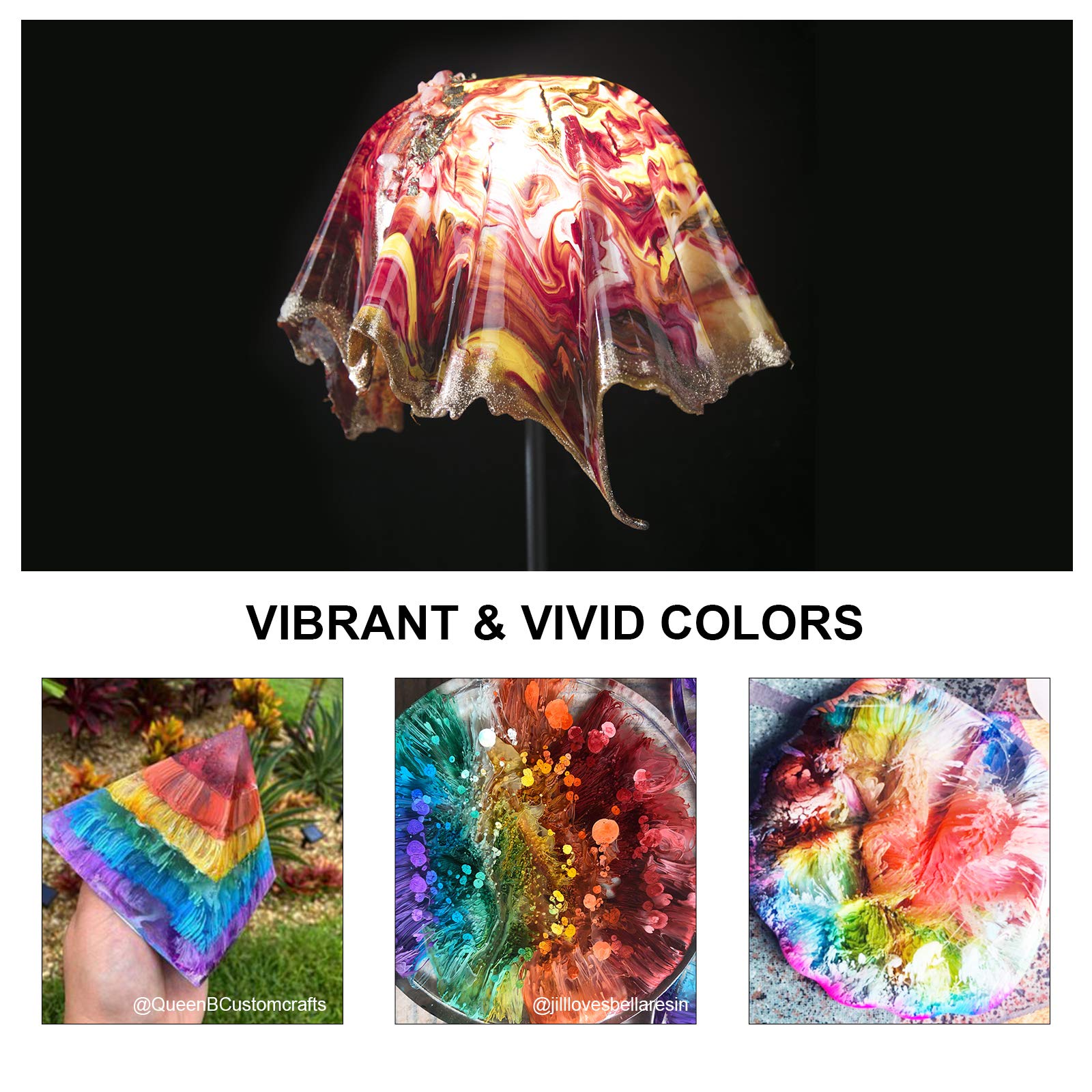 Let'S RESIN color inks ideal for resin art including black, blue, green, white.