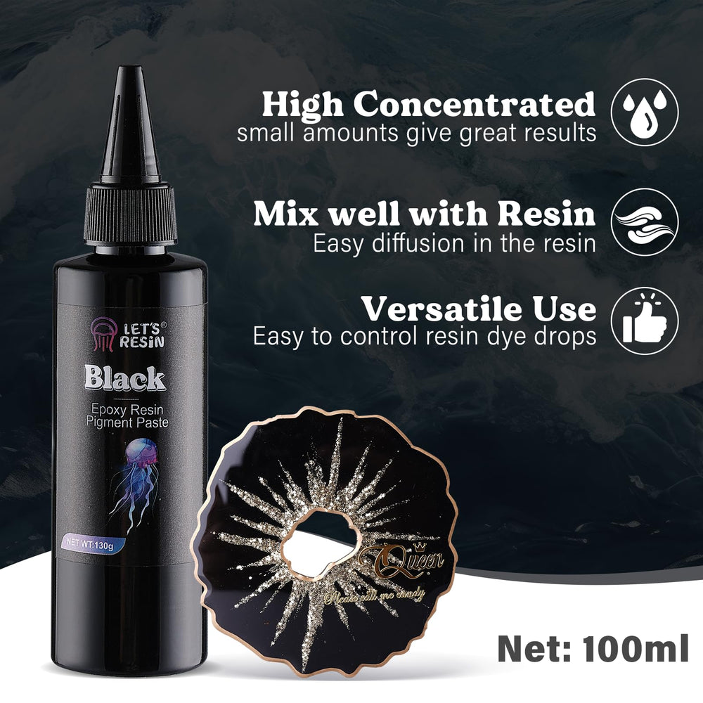 Let's Resin Black Pigment Paste drops offer controlled intensity for seamless resin blends.